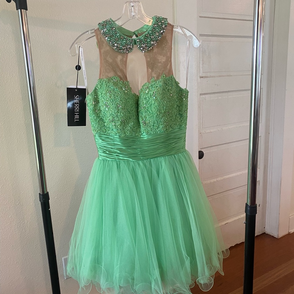 Sherri Hill Green Beaded Cocktail Dress